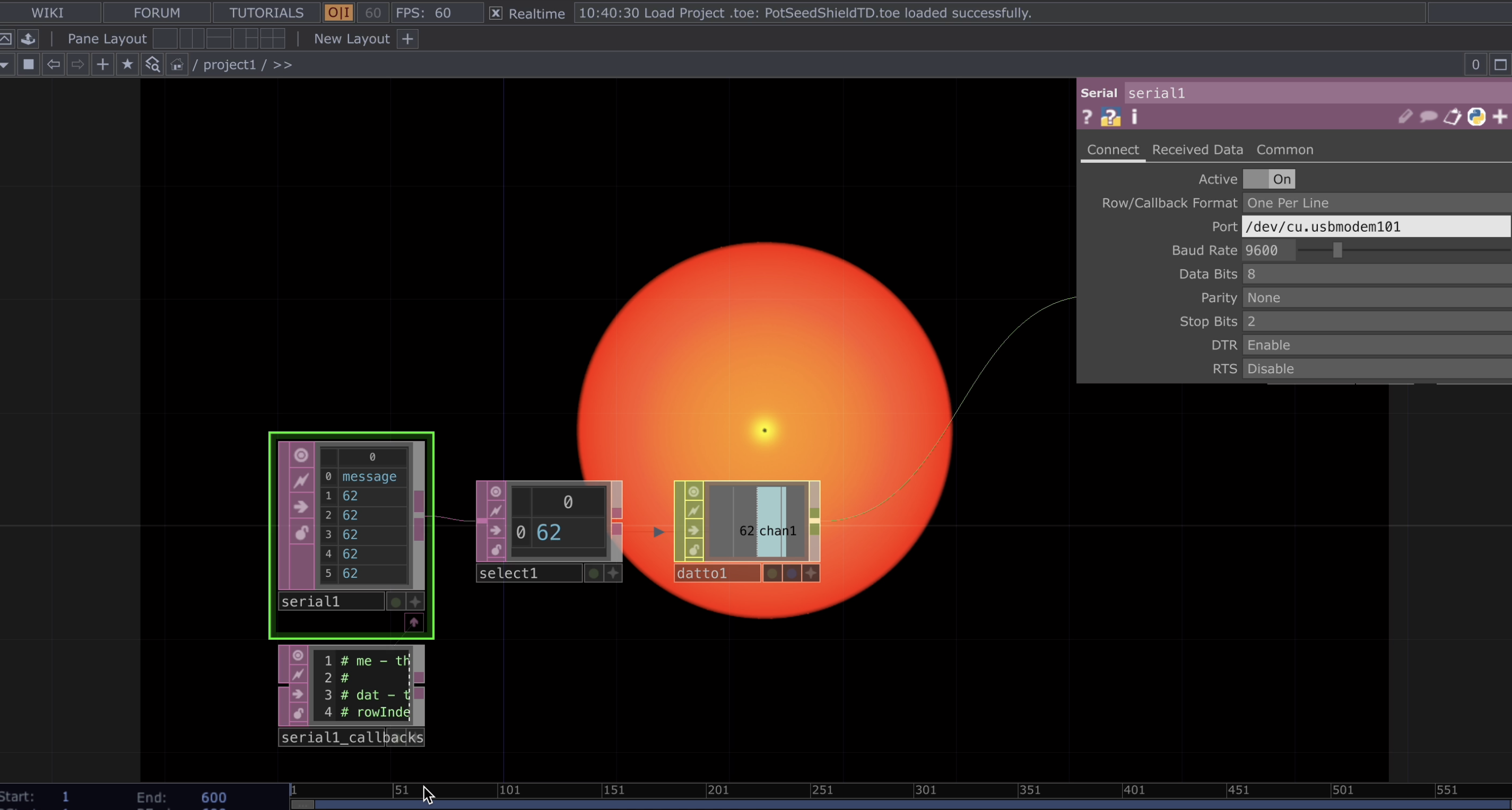 Adjusting TouchDesign to correct Port and BAU to connect to Arduino